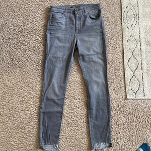 Grey high rise skinny Jean raw hem Joe’s Jeans